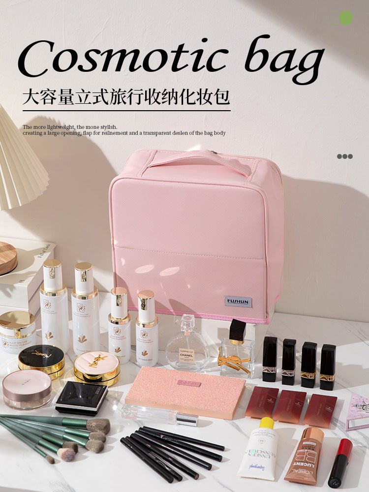 New Style Cosmetic Bag With Large Capacity, Plaid Pattern, Ultra-Light, Wear-Resistant, Can Stand Upright And Can Be Hung On Luggage For Storage - Image 4